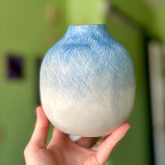 Other - Bohemian Eclectic Unique Blue + Cream Pottery Indoor Vase Accent Decor Piece
